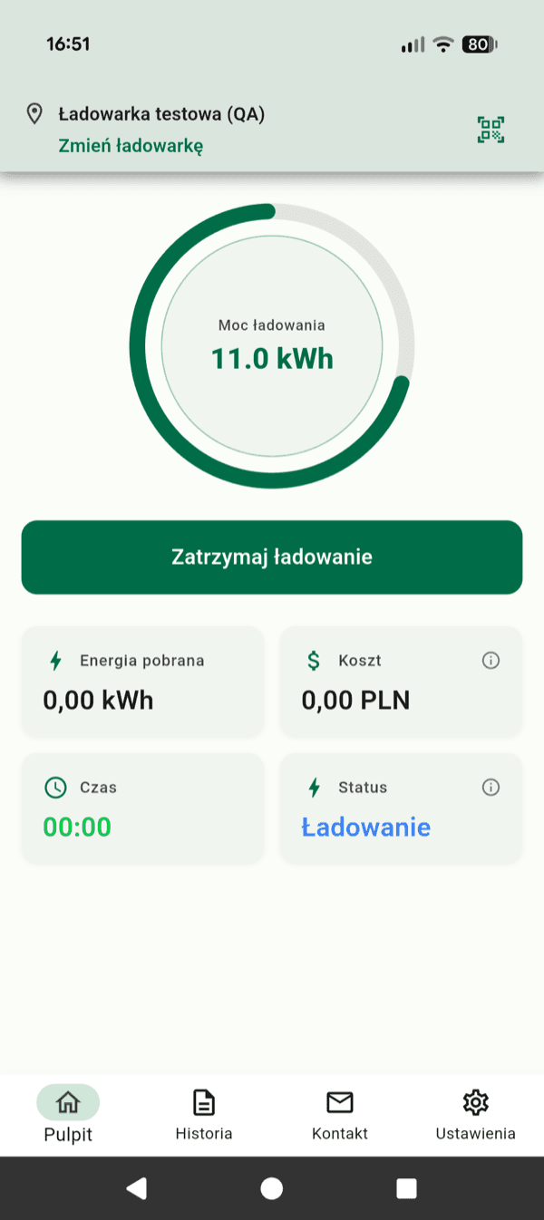 Aplikacja Domena Power – pulpit ładowania na telefonie